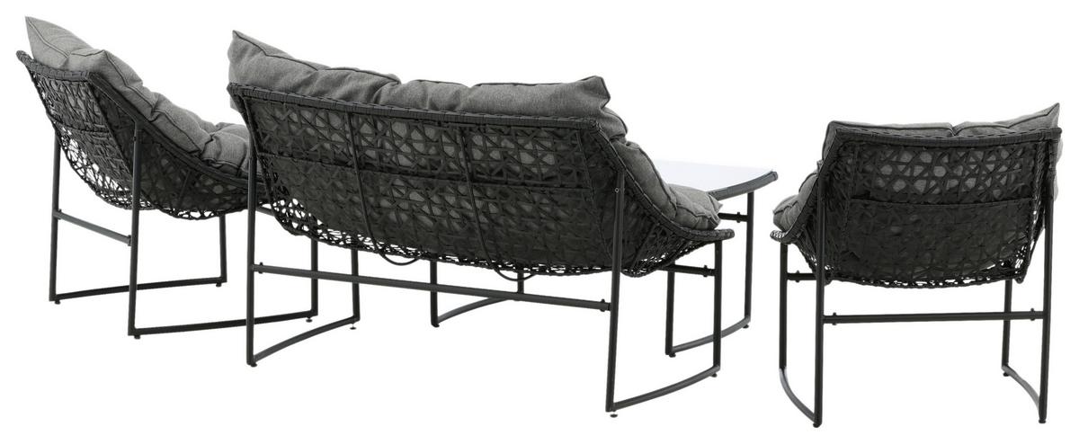 Loungegarnitur Tina 4-tlg. Grau/Schwarz - Schwarz/Grau, KONVENTIONELL, Kunststoff/Textil - Gardenson