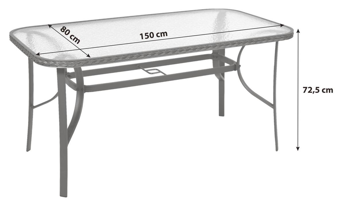 GARTENTISCH ROMA - Graphitfarben/Grau, MODERN, Kunststoff/Metall (150/80/72,5cm) - Gardenson