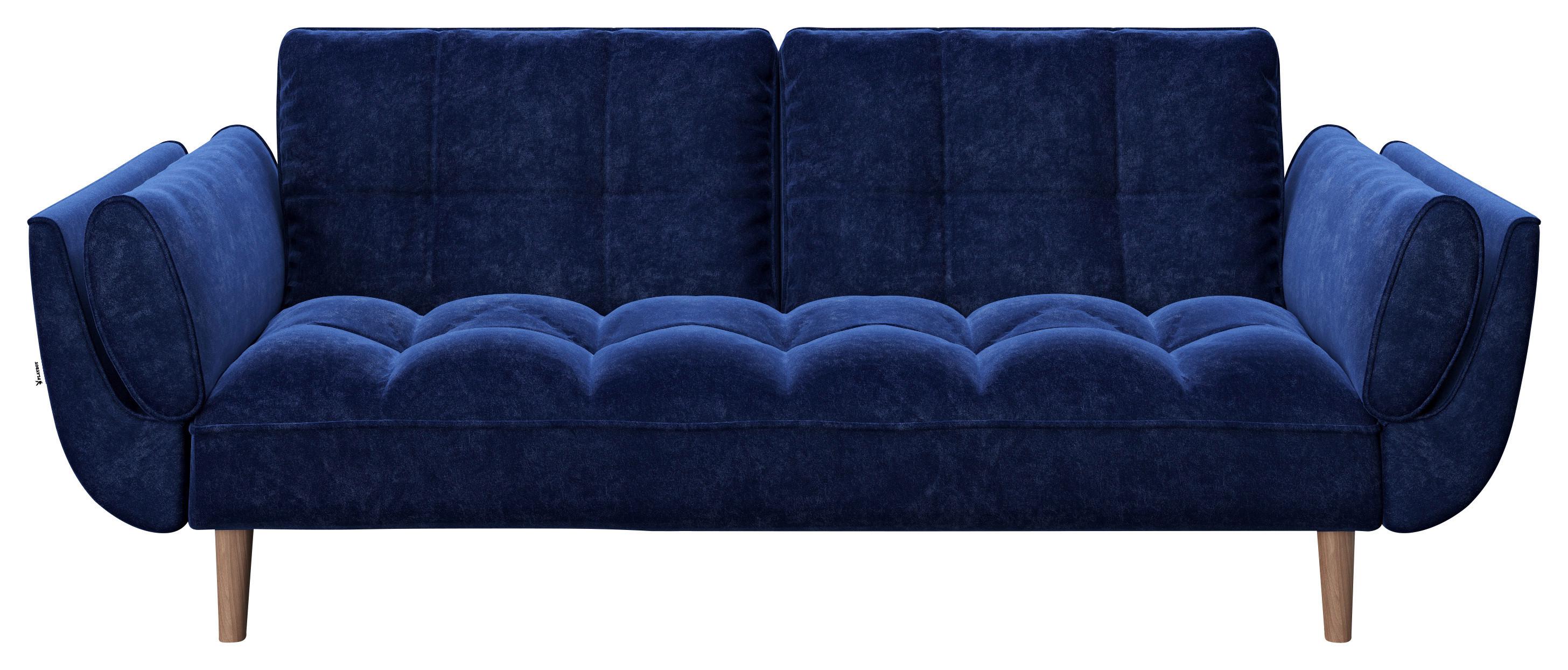 PLAYBOY 2-Sitzer-Sofa Scarlett Blau Samt m. Schlaffunktion - Blau/Braun, KONVENTIONELL, Holz/Textil (215/81,5/84,5cm) - Playboy