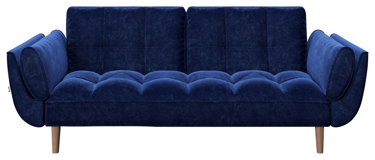 PLAYBOY 2-Sitzer-Sofa Scarlett Blau Samt m. Schlaffunktion - Blau/Braun, KONVENTIONELL, Holz/Textil (215/81,5/84,5cm) - Playboy