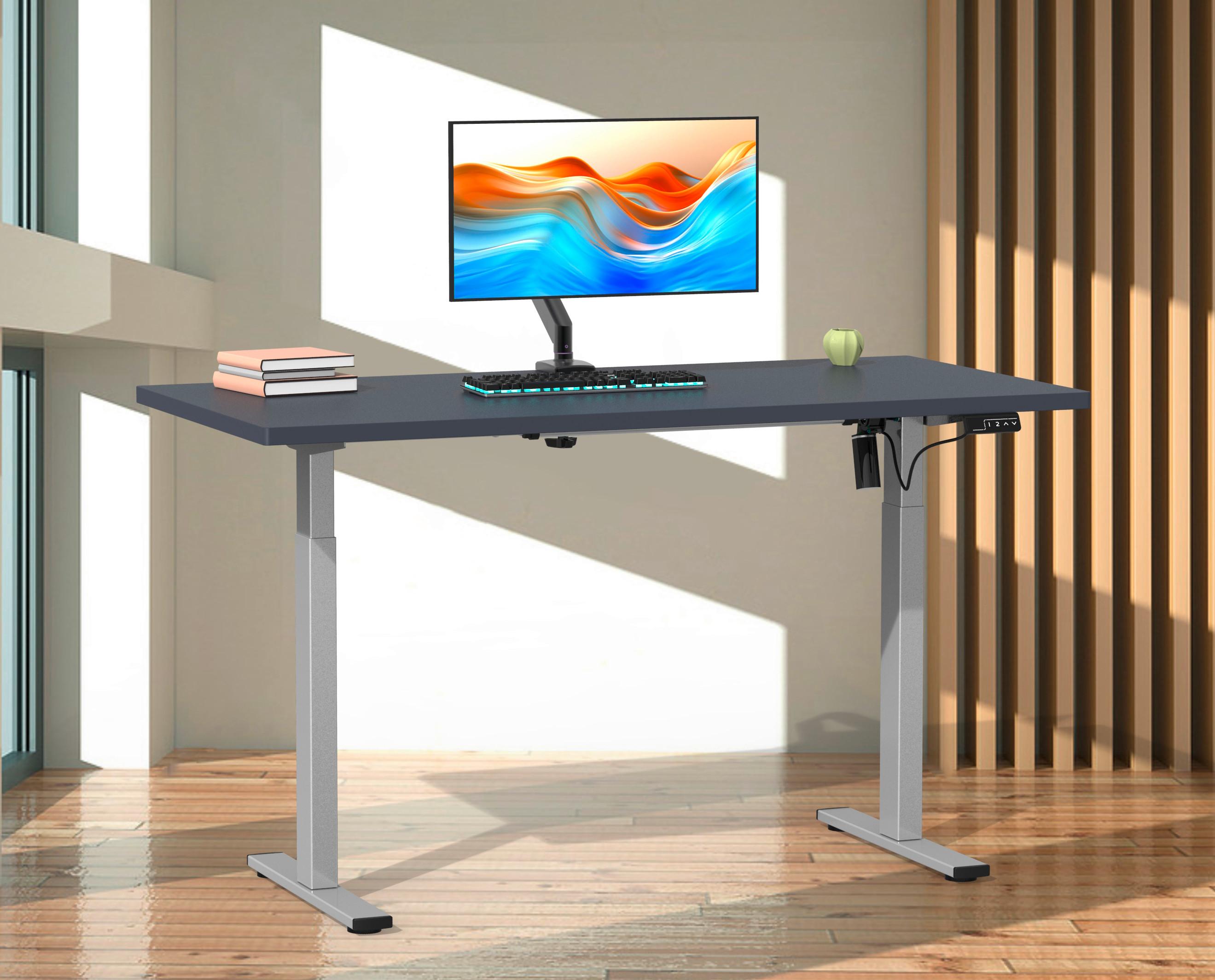 SCHREIBTISCH E-LONA - Anthrazit/Silberfarben, Design, Holzwerkstoff/Metall (140/71/80cm) - MID.YOU