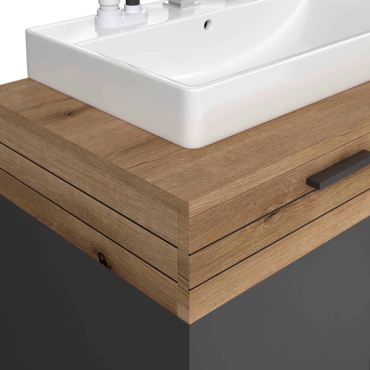 Bază cu lavoar Cotia - alb/culoare lemn stejar, Modern, ceramică/material pe bază de lemn (80/57/48cm) - James Wood