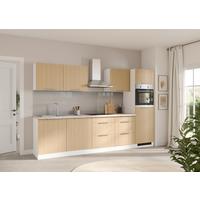 Küchenblock Glasgow m. Geräten Weiß/Eichefarben - Eichefarben/Beige, LIFESTYLE, Holzwerkstoff/Metall (300cm) - Held