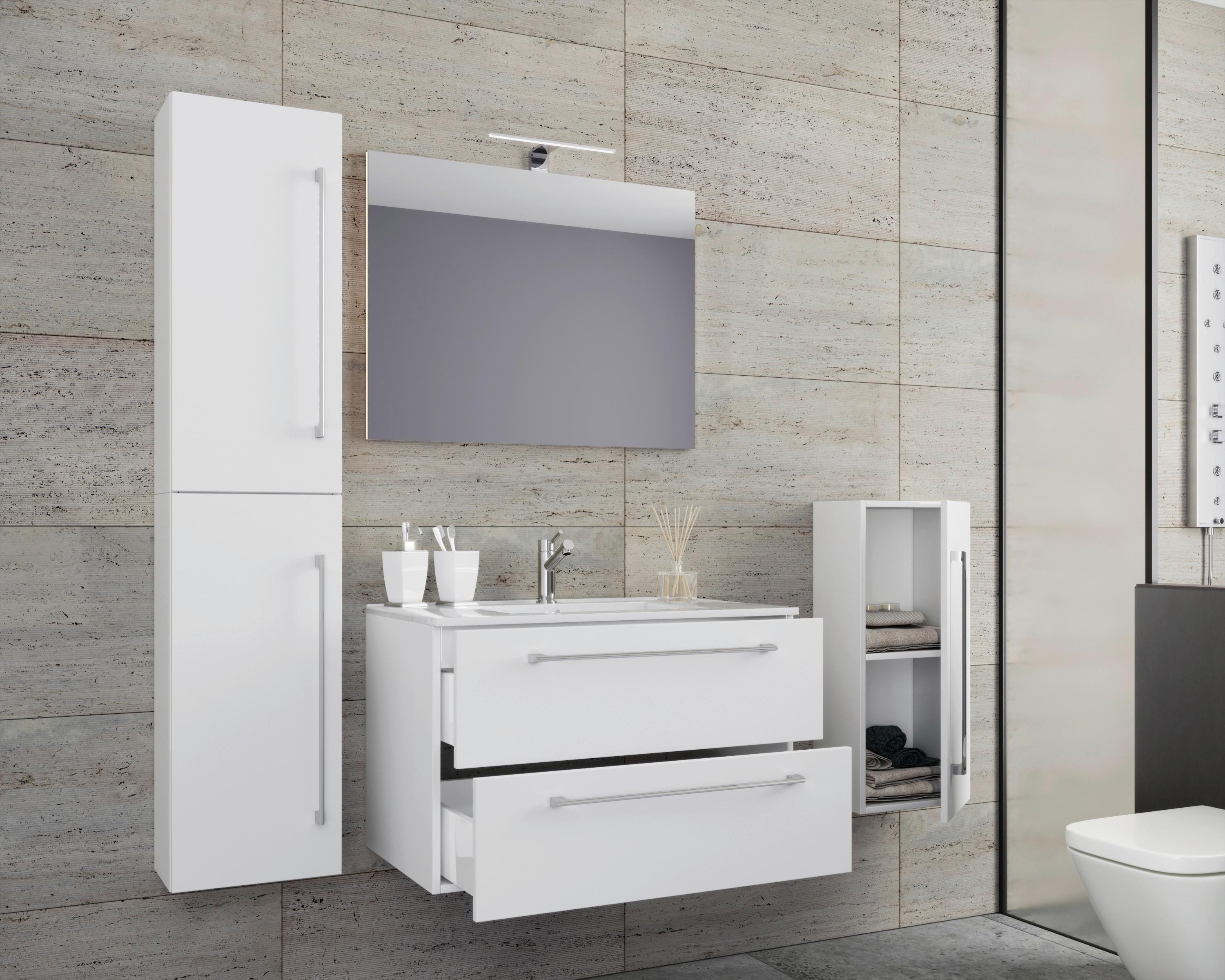 Kopalnica Badinos, Bela - bela/barve aluminija, Moderno, kovina/leseni material (146cm) - MID.YOU