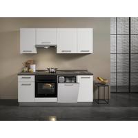 Küchenblock Belluna m. Geräten Weiß - Eiche grau/Alufarben, Basics, Holzwerkstoff/Kunststoff (210cm) - MID.YOU