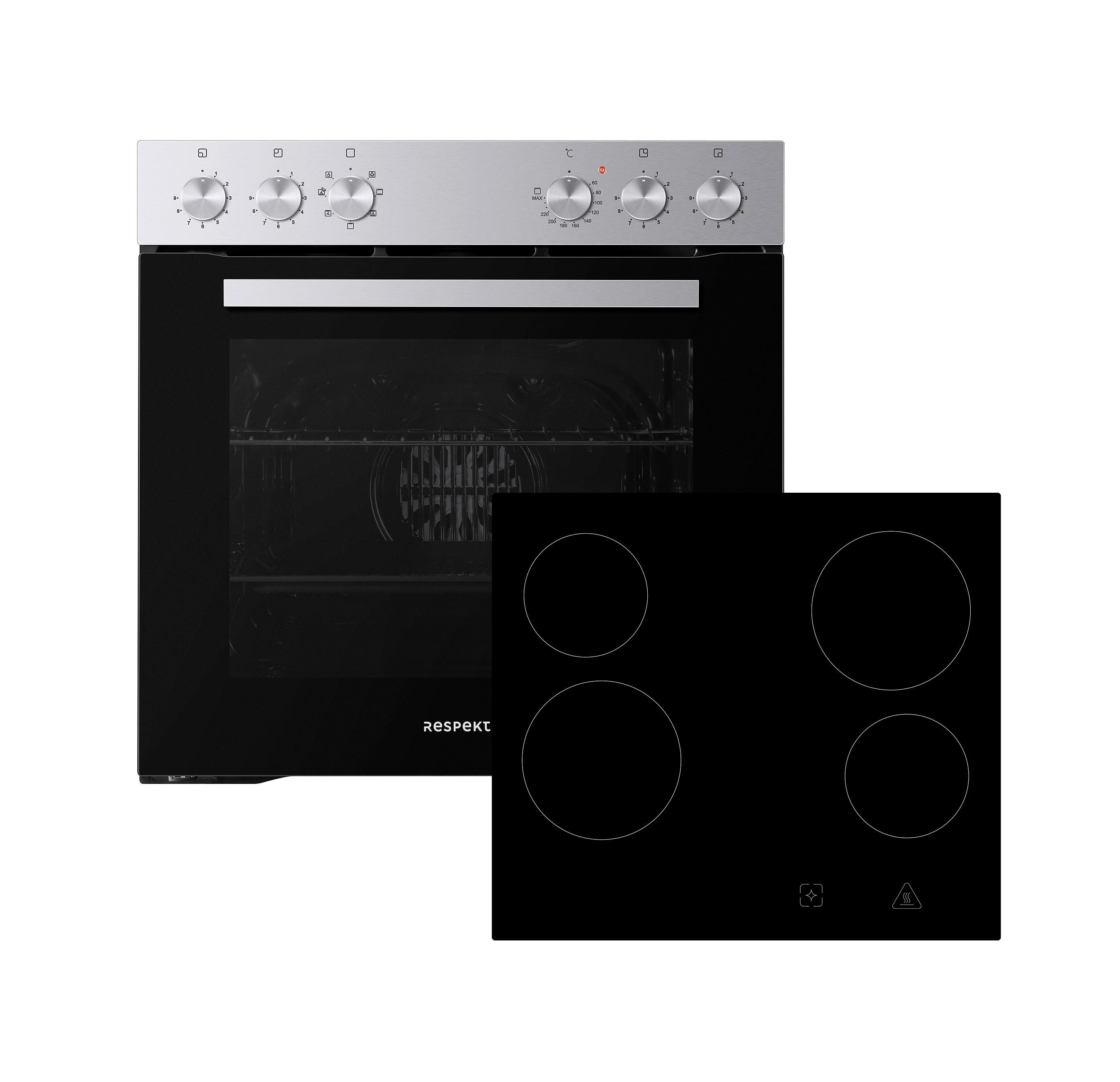 Herdset HS20001-26 Schwarz/Edelstahlfarben - Edelstahlfarben/Schwarz, Trend, Glas/Metall (59,4/59,5/52,1cm) - Respekta