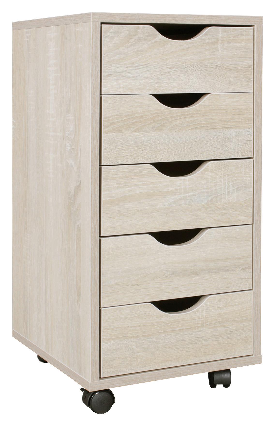 Predalnik Na Kolescih Mina - barve hrasta, Moderno, umetna masa/leseni material (33/68/38cm) - MID.YOU