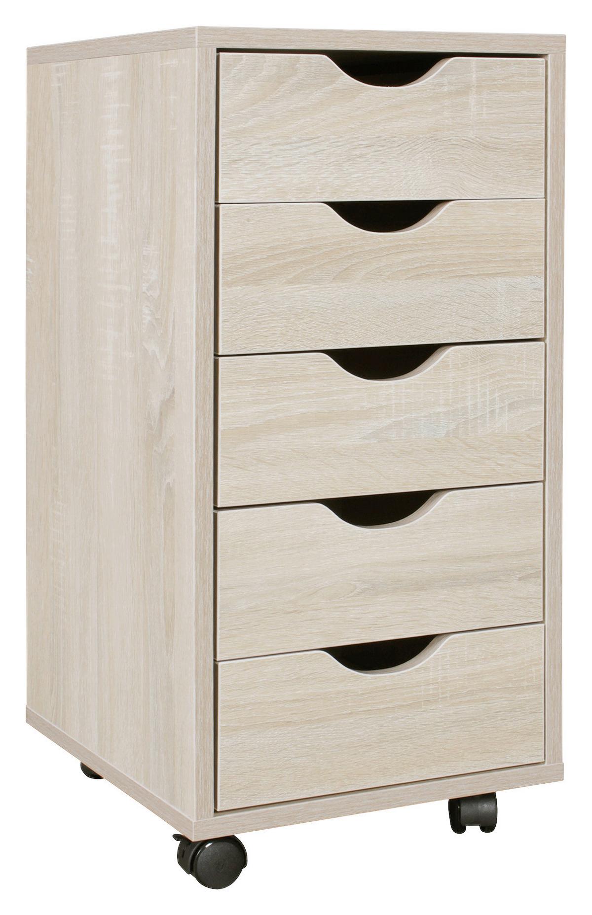 Predalnik Na Kolescih Mina - barve hrasta, Moderno, umetna masa/leseni material (33/68/38cm) - MID.YOU