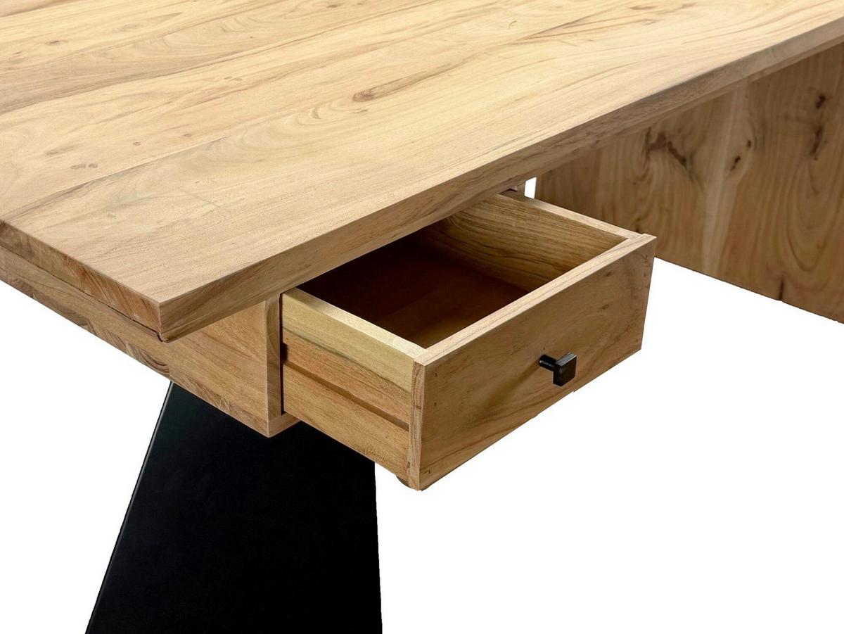 Schreibtisch Wl7.408 - Schwarz/Akaziefarben, Design, Holz/Metall (180/77/90cm) - Livetastic