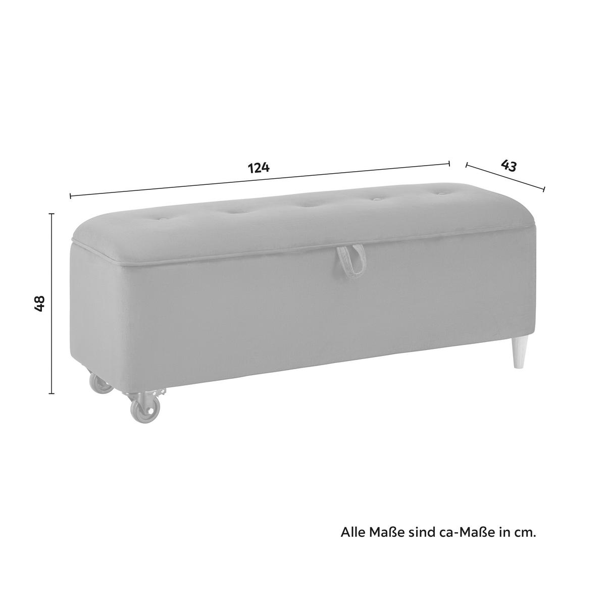 Hockerbank Ella Blau Samt Gepolstert mit Staurraum - Blau/Schwarz, MODERN, Holz/Textil (124/48/43cm) - Bessagi Home