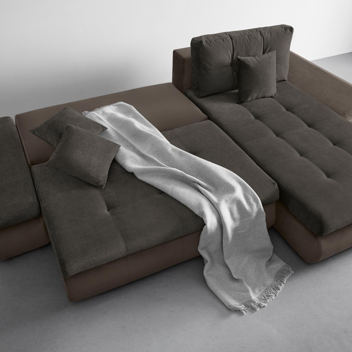 Wohnlandschaft Enrico Schlammfarben - Chromfarben/Schlammfarben, KONVENTIONELL, Kunststoff/Textil (303/88/185cm) - Based