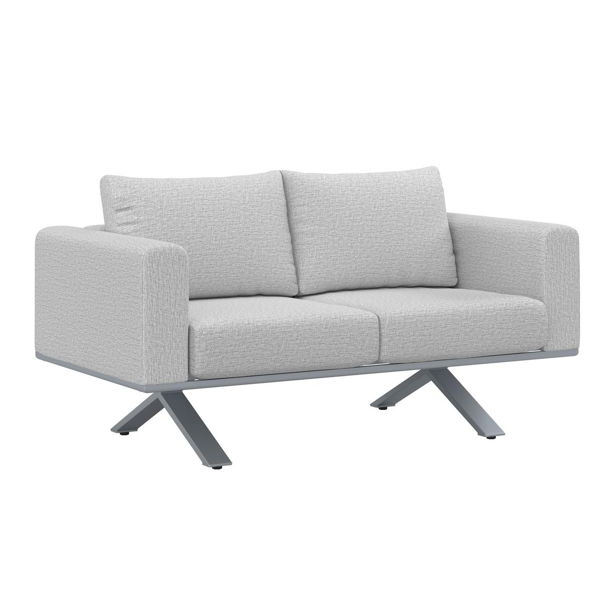 Loungegarnitur Sofia Hellgrau Outdoorstoff/Metall +Abdeckung - Hellgrau/Naturfarben, MODERN, Kunststoff/Textil (221/67/80cm) - Bessagi Garden