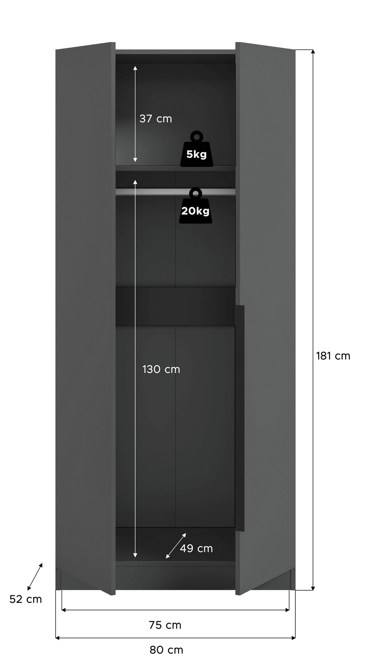 Drehtürenschrank KOPENHAGEN ca.80x181x52cm Anthrazit - Anthrazit/Schwarz, MODERN, Holzwerkstoff/Kunststoff (80/181/52cm) - MID.YOU