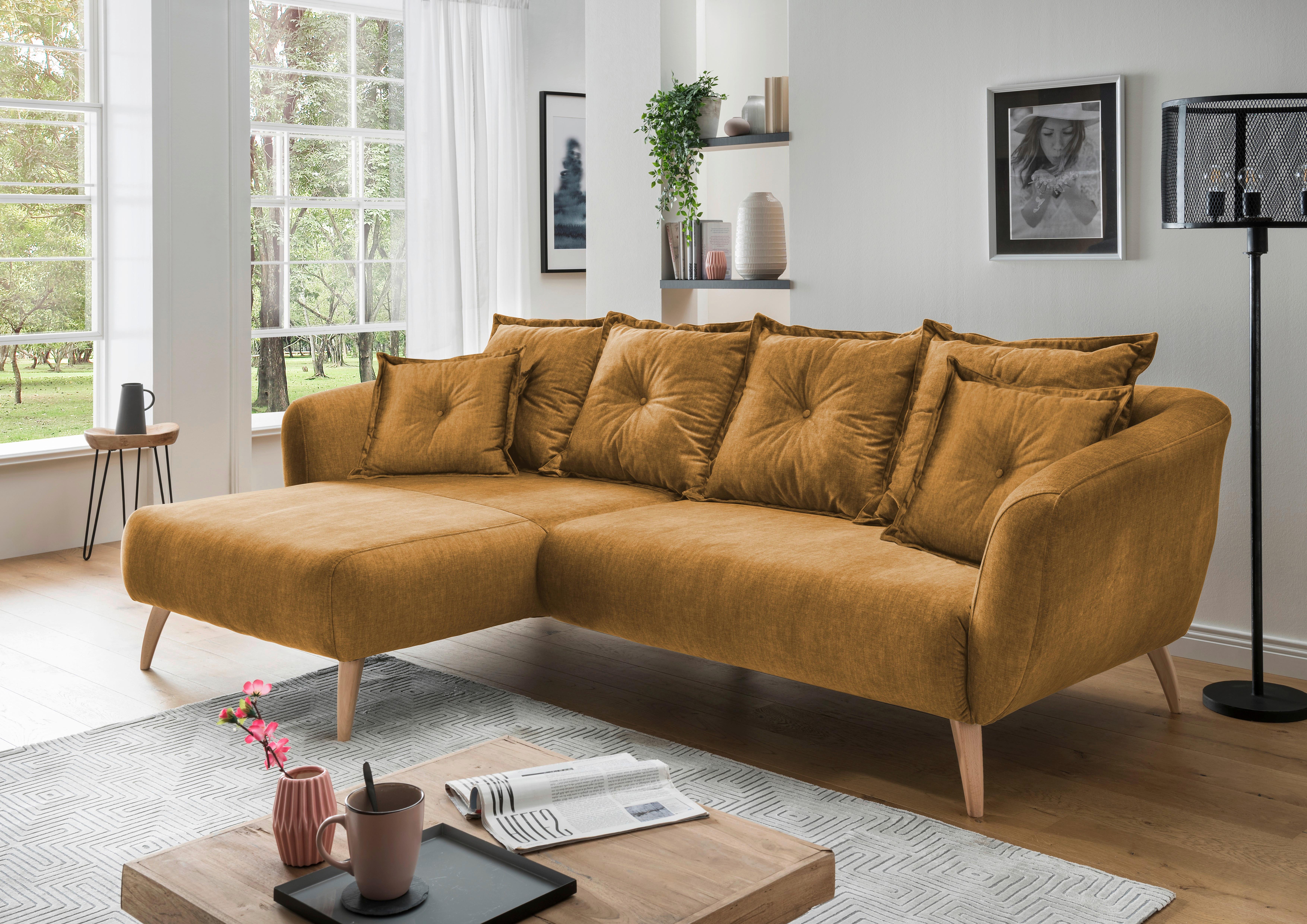 Wohnlandschaft Baggio Gelb Velours - Gelb/Buchefarben, MODERN, Holz/Textil (162/277cm) - Livetastic