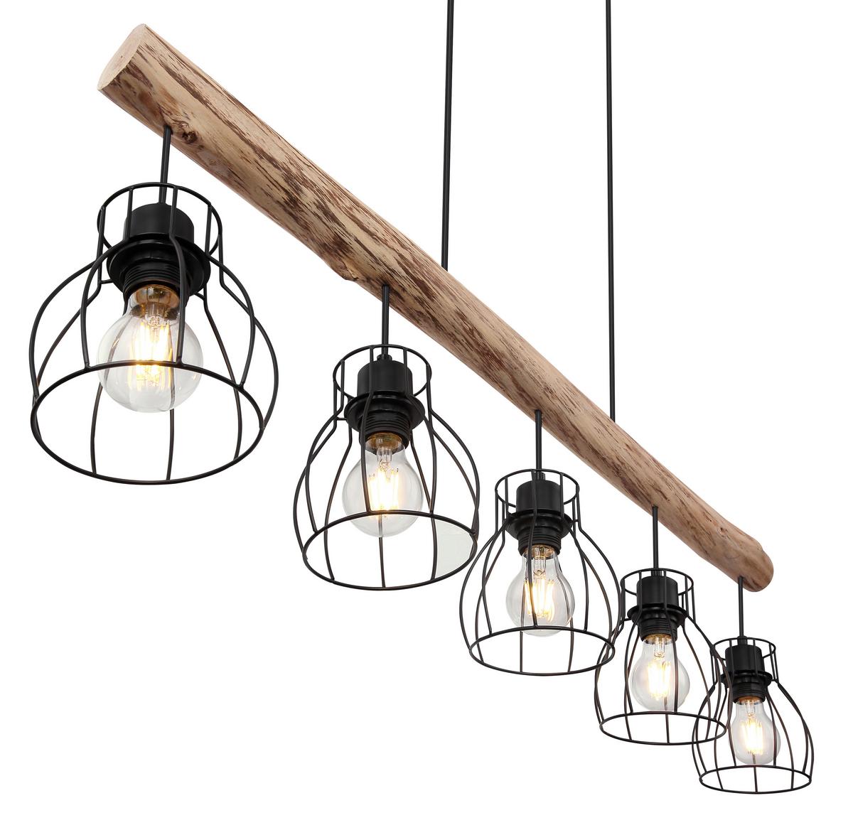 LAMPA WISZĄCA 15326-5NLU MINA *SBM* - kolor naturalny/czarny, Trend, metal/drewno (100/13,6/140cm) - Marama