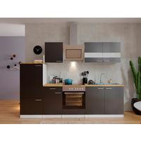 Küchenzeile Economy m. Geräten Grau/Nussbaum B: ca. 270 cm - Edelstahlfarben/Nussbaumfarben, Basics, Holzwerkstoff/Metall (270cm) - Respekta