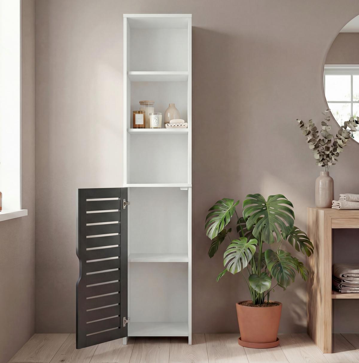 Hochschrank Flonali - Weiss/Anthrazit, Trend, Holzwerkstoff (34/164/28cm) - MID.YOU