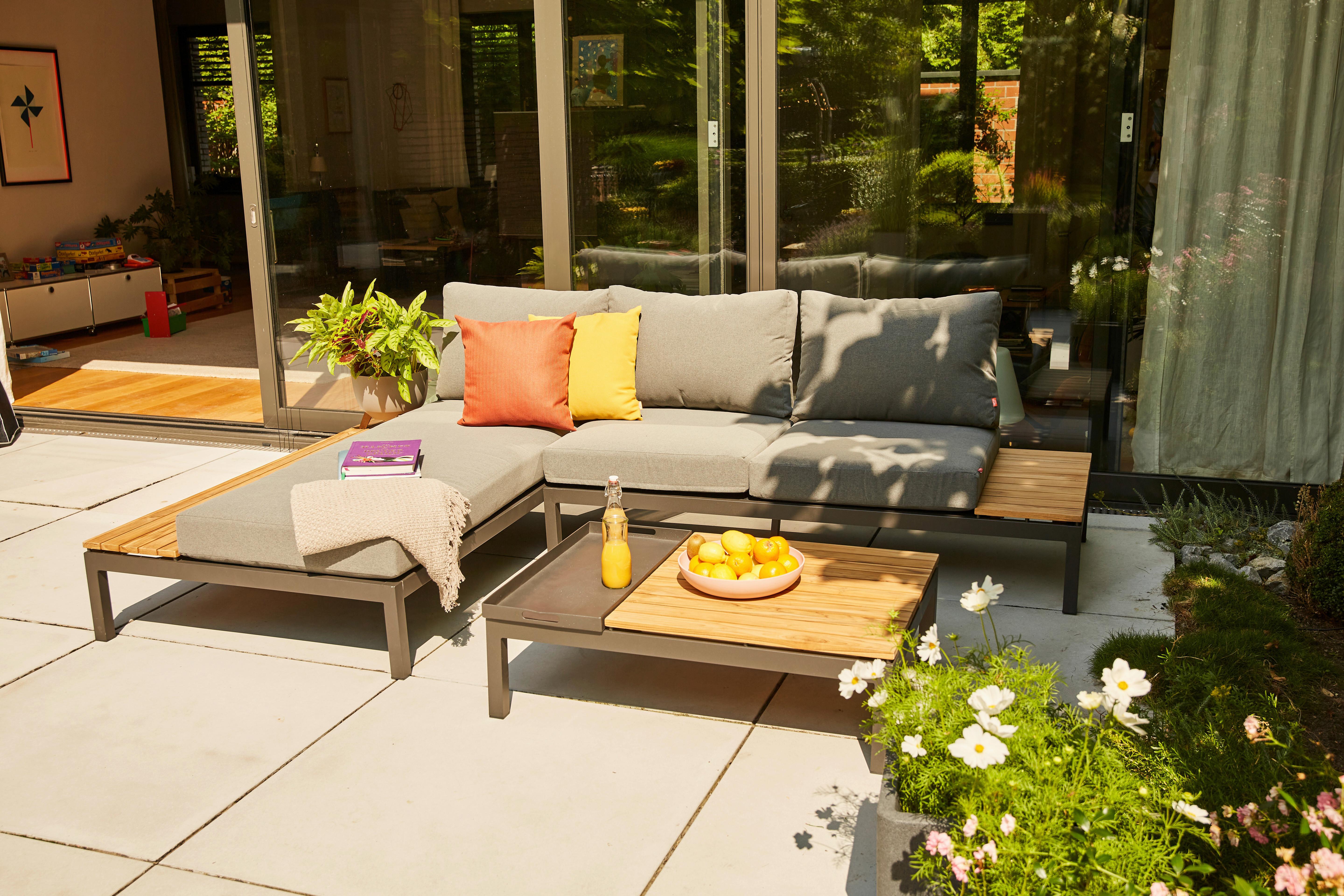 Modul-Loungegarnitur 3-tlg. Grau Teakholz - Anthrazit/Grau, KONVENTIONELL, Holz/Textil (172/84/102cm) - Siena Garden