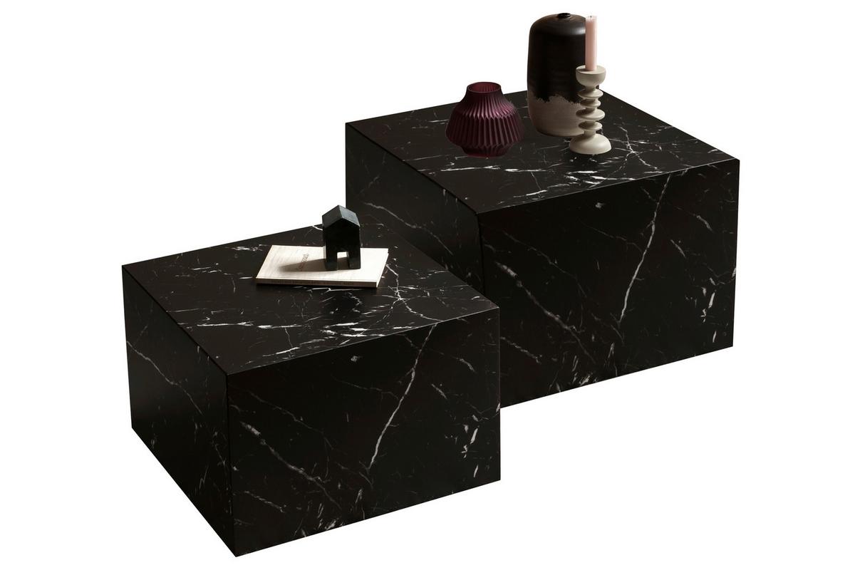 Set Klubskih Mizic Marble, Črna, 2-Delni - črna, Design, leseni material (58-50/58-50/40-33cm) - Livetastic