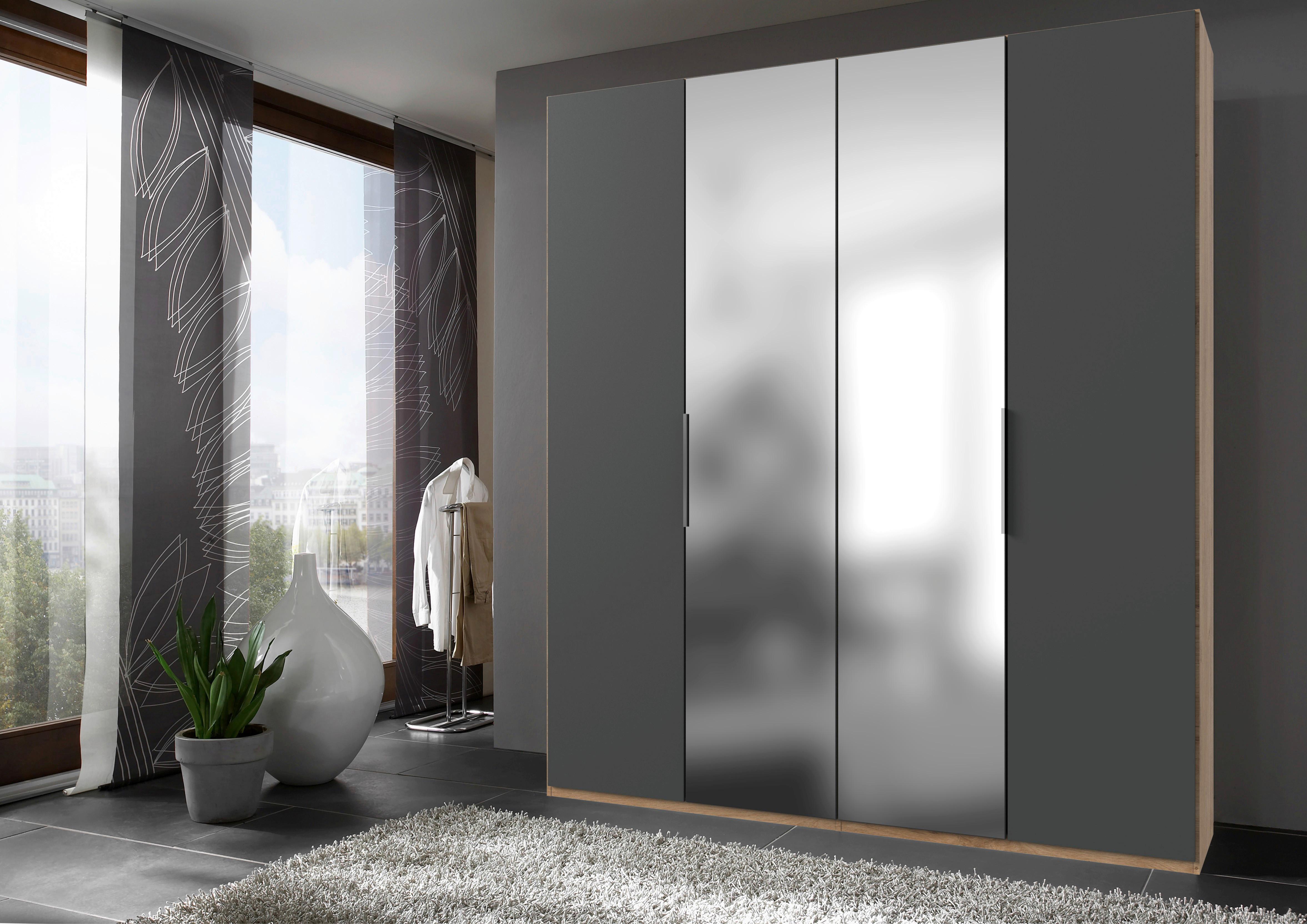 Drehtürenschrank Level 36A mit Spiegel ca.200cm Graphitfarben - Chromfarben/Eichefarben, MODERN, Holzwerkstoff (200/236/58cm) - MID.YOU
