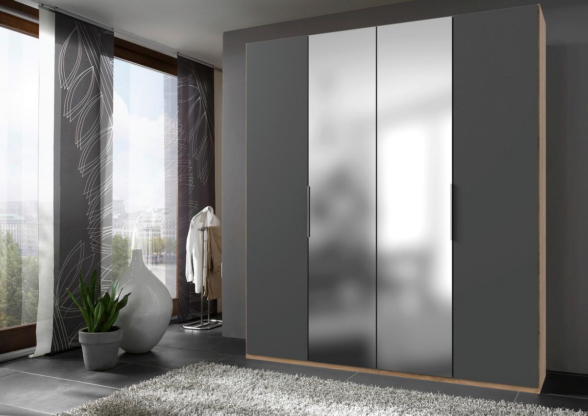 Drehtürenschrank Level 36A mit Spiegel ca.200cm Graphitfarben - Chromfarben/Eichefarben, MODERN, Holzwerkstoff (200/236/58cm) - MID.YOU
