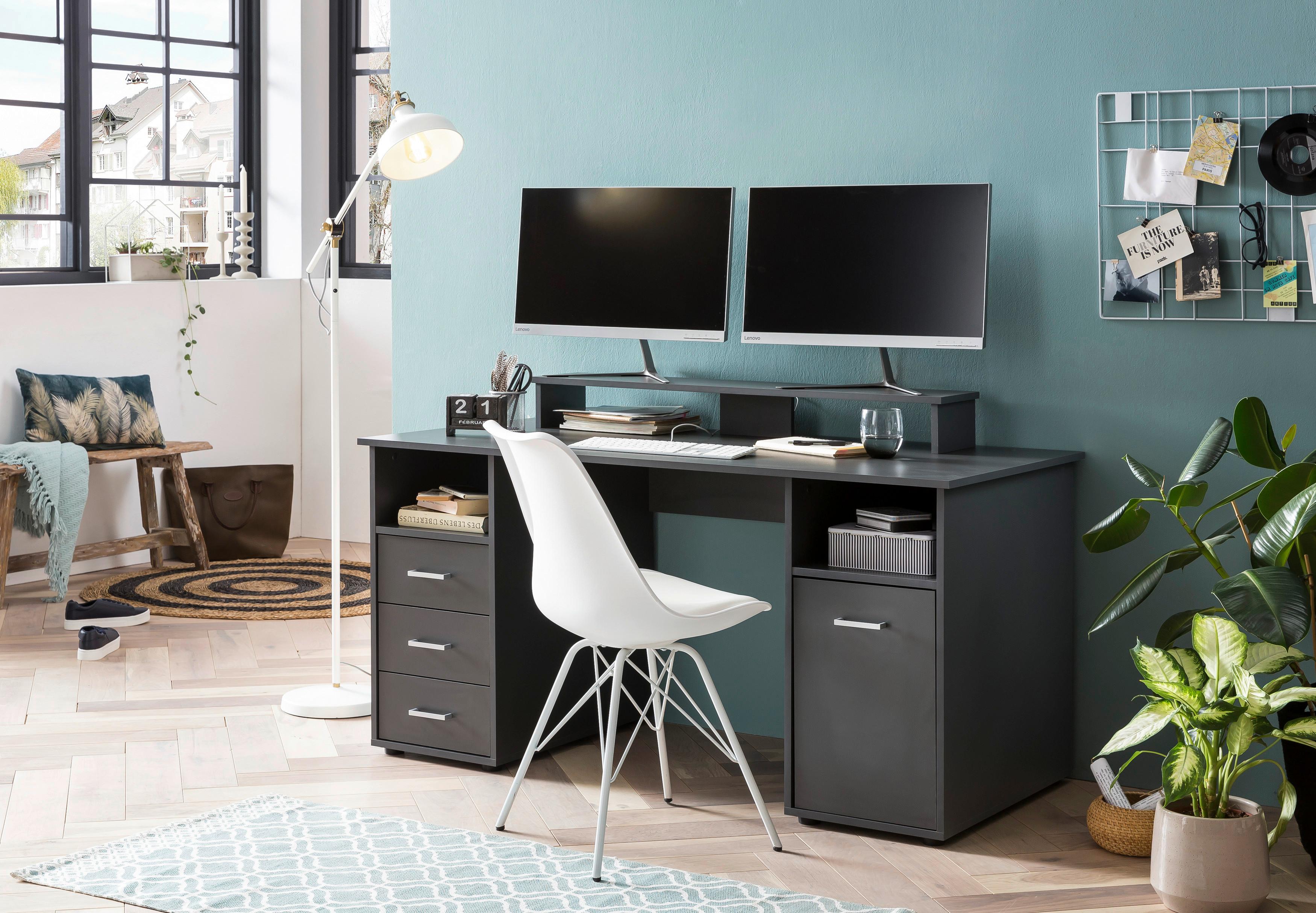 Schreibtisch B 70 cm H 70 cm Niels, Anthrazit - Anthrazit/Silberfarben, MODERN, Holzwerkstoff/Kunststoff (150/70/70cm)