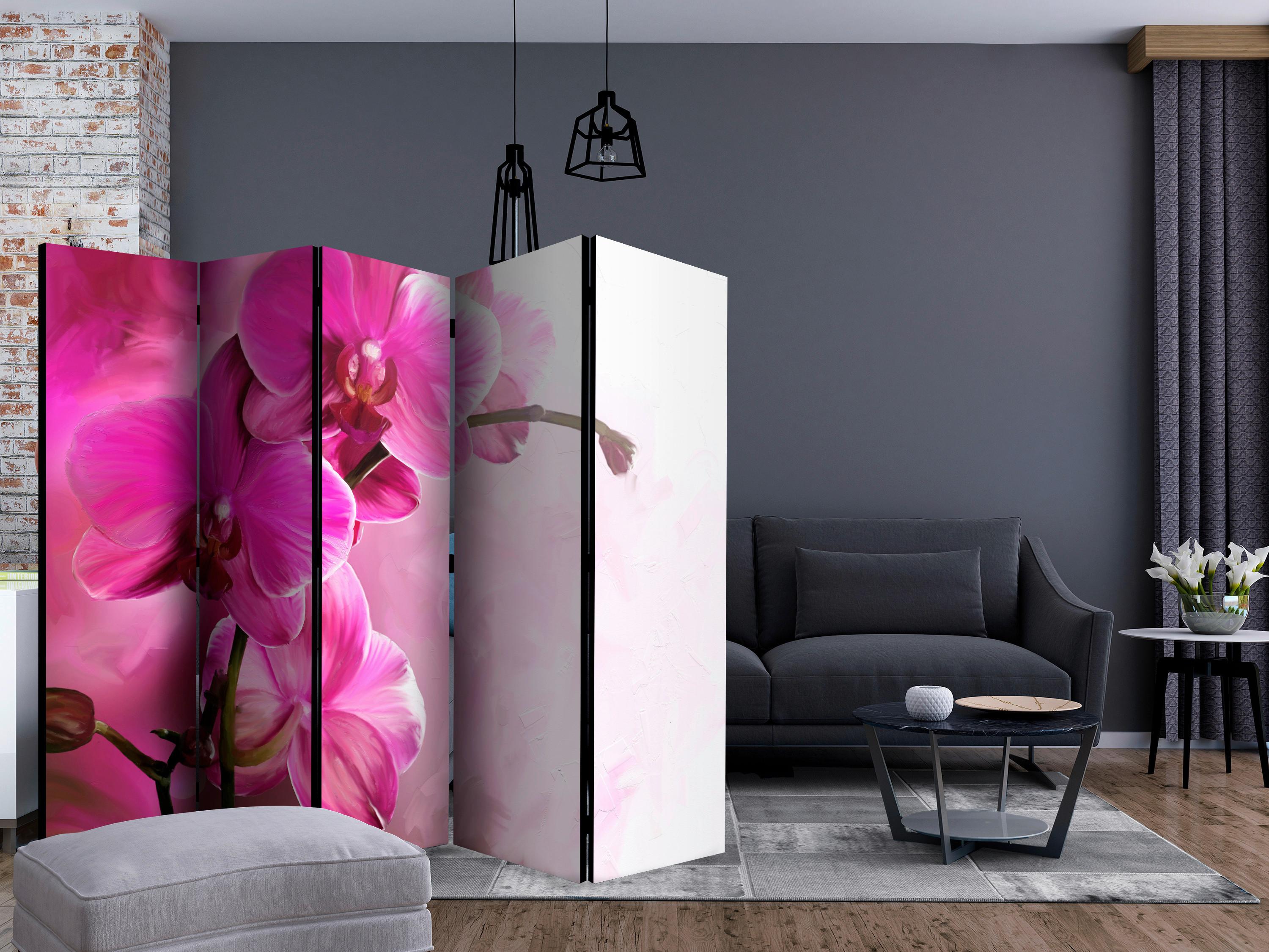 Paravan Pink Orchid I, 5-Delni, Dvostranski - pink, Basics, tekstil/les (225/172/3cm) - artgeist