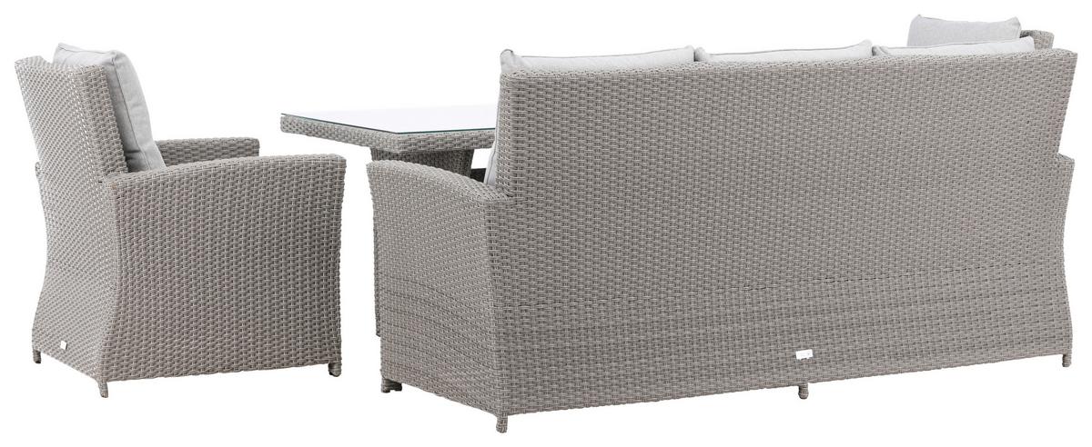 Dining-Loungeset Brentwood Grau, Kunststoffgeflecht - Grau, KONVENTIONELL, Glas/Kunststoff - Gardenson
