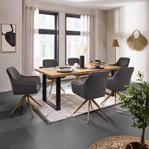 Jedilna Miza Wood 200, Hrast, Masivno, 200x100 - črna/naravne barve, Konvencionalno, kovina/les (200/75/100cm) - James Wood