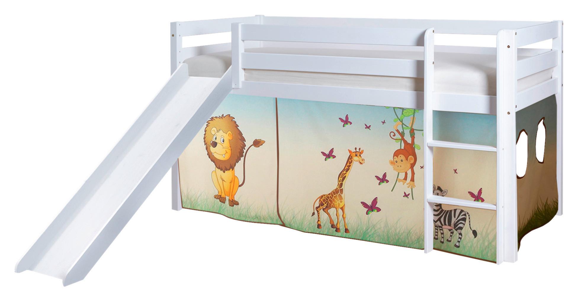 Spielbett "Manuel",aus Kiefer, multicolor/weiß - Multicolor/Weiß, Natur, Holz (90/200cm) - MID.YOU