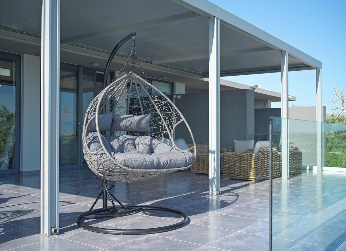 Hängesessel Enea Dunkelgrau Metall/Kunststoff/Outdoorstoff - Dunkelgrau/Schwarz, MODERN, Textil/Metall (133/205/120cm) - Bessagi Garden