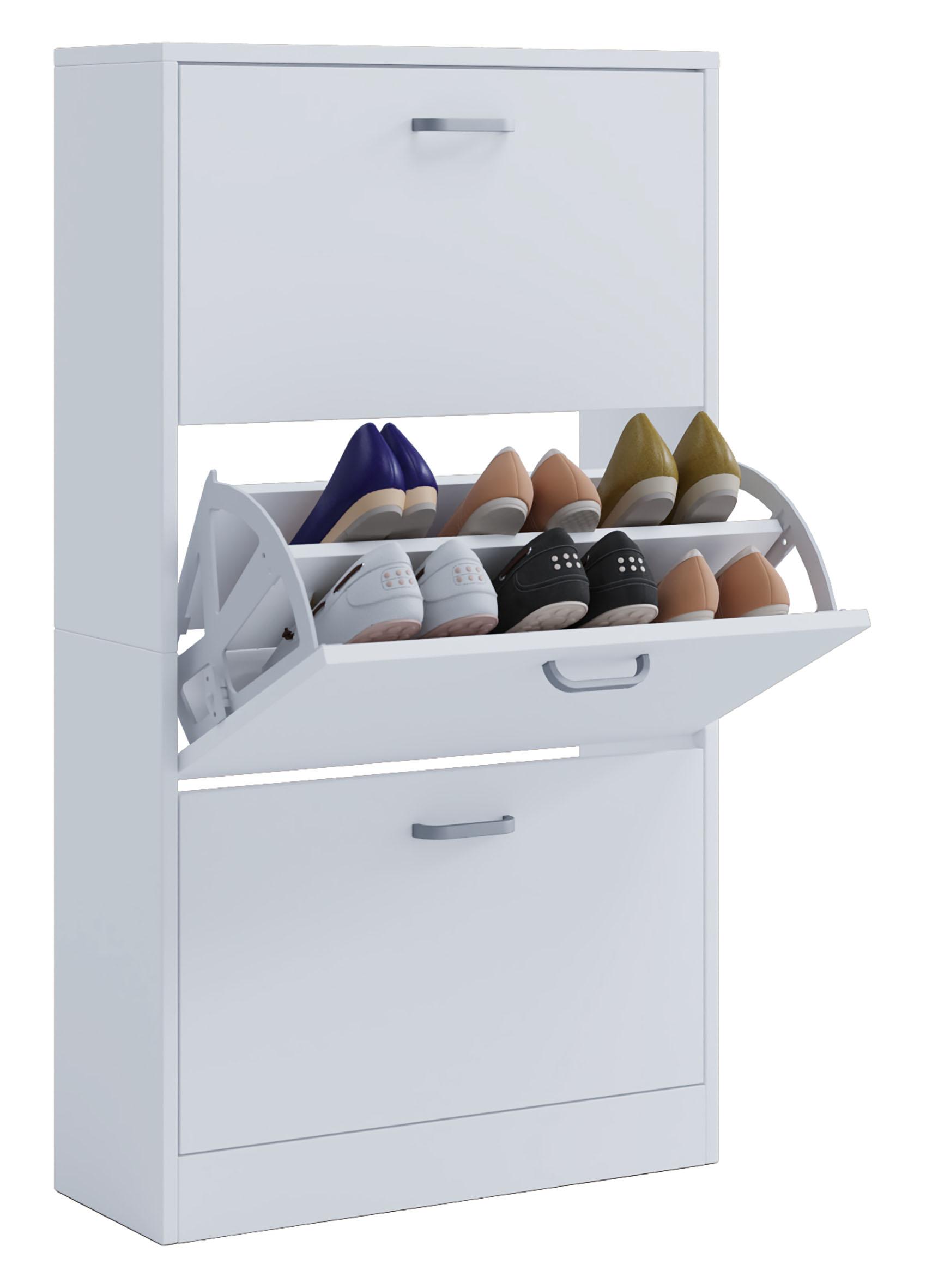 Schuhkipper Sipos L 3 Klappen ca.59x105x22cm Weiß - Edelstahlfarben/Weiß, KONVENTIONELL, Holzwerkstoff/Kunststoff (59/105/22cm) - MID.YOU