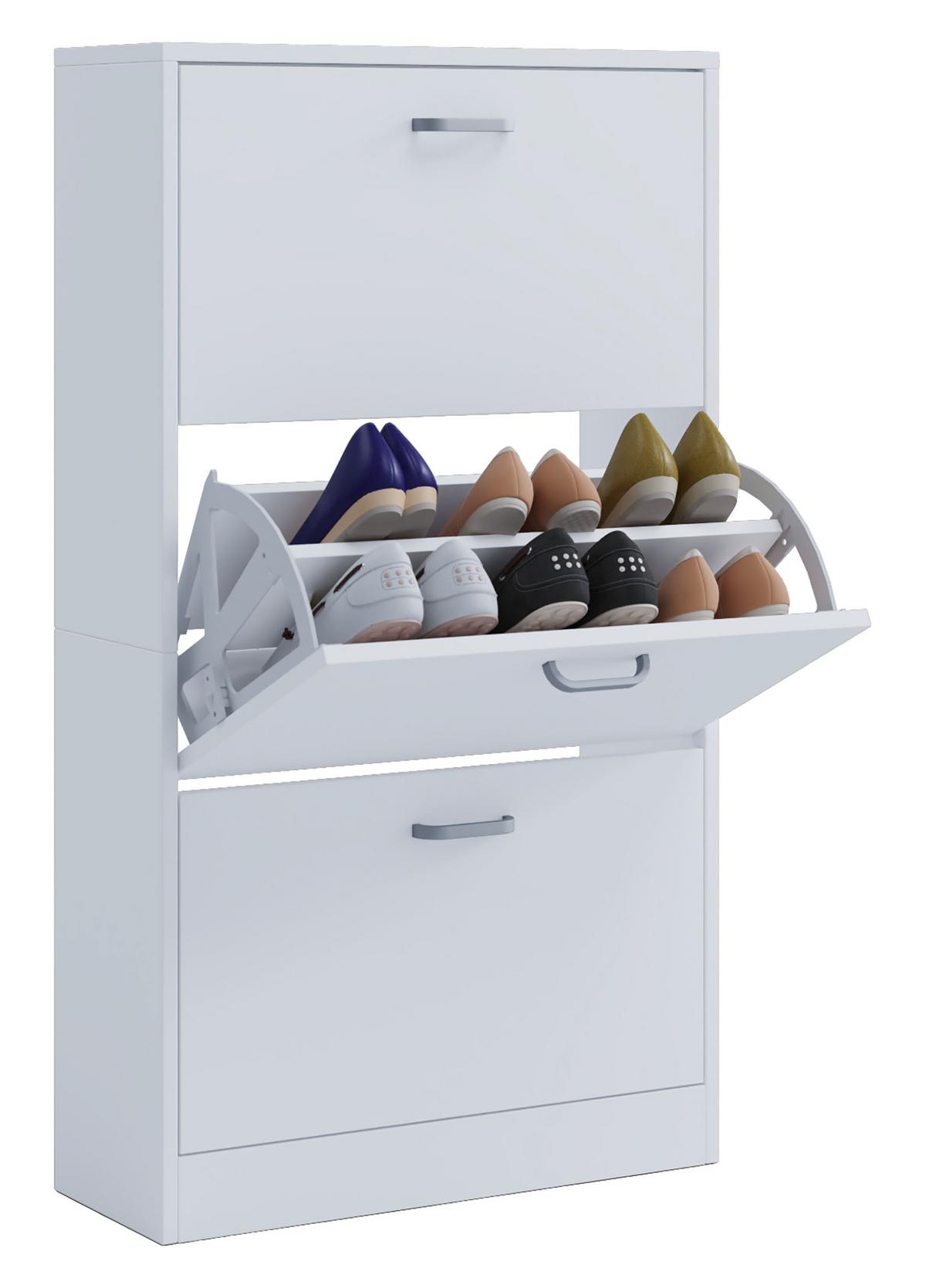 Schuhkipper Sipos L 3 Klappen ca.59x105x22cm Weiß - Edelstahlfarben/Weiß, KONVENTIONELL, Holzwerkstoff/Kunststoff (59/105/22cm) - MID.YOU