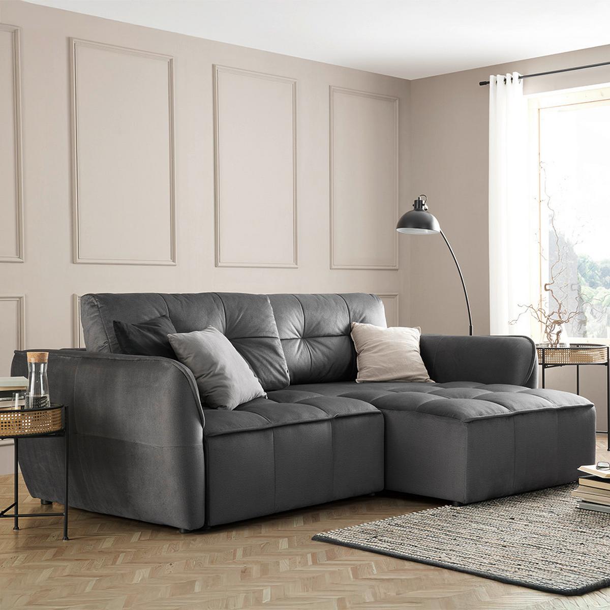 Schlafsofa in Anthrazit - Anthrazit/Schwarz, MODERN, Holz/Holzwerkstoff (243/94/125cm) - Premium Living