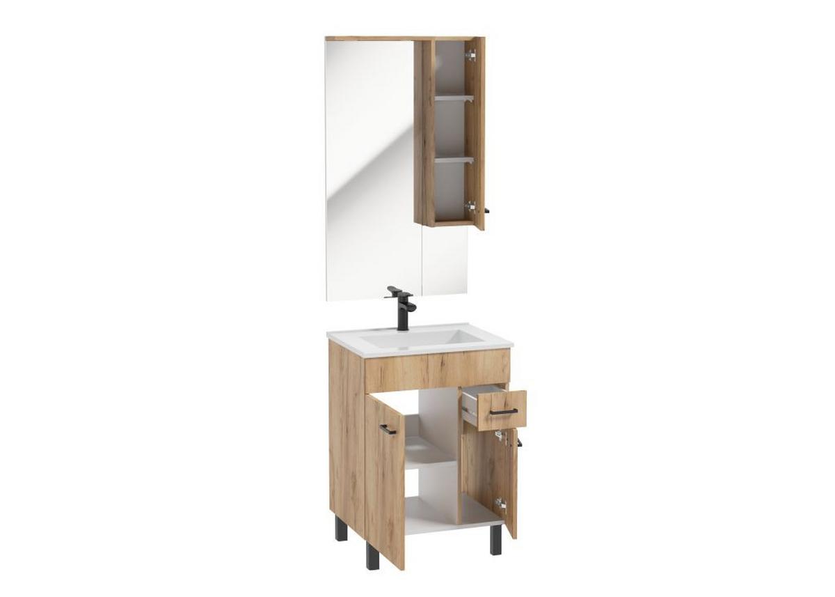 Mobilier de baie Catania - alb/culoare lemn stejar, Modern, ceramică/material pe bază de lemn (60/197/46cm) - Mömax