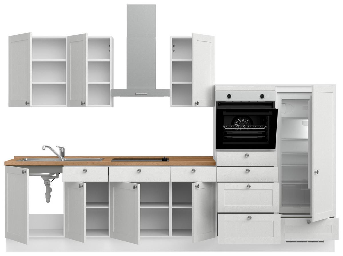 Küchenleerblock Frame Low o. Geräte Weiß - Edelstahlfarben/Eichefarben, MODERN, Holzwerkstoff/Metall (330cm) - Nobilia