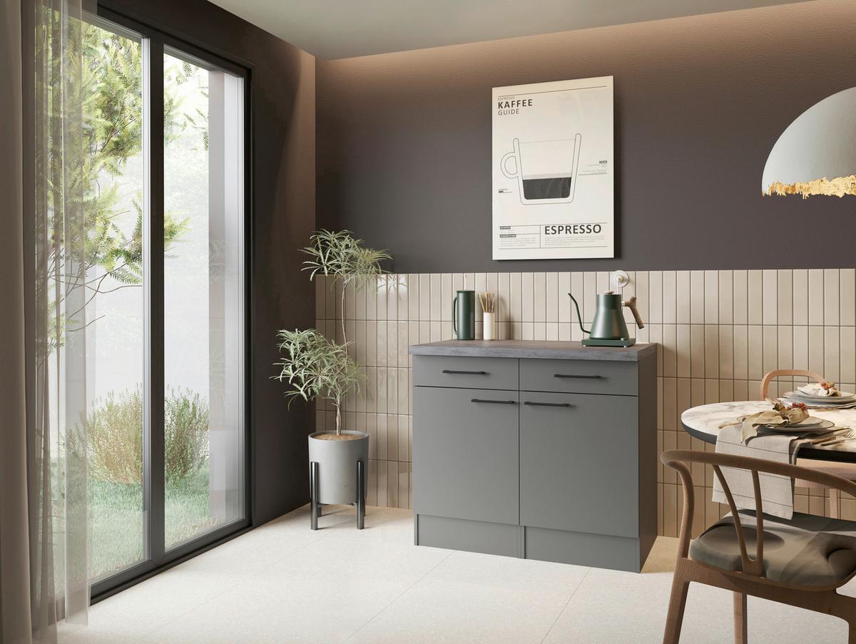 Küchenunterschrank Oliver Grau - Schwarz/Grau, Trend, Holzwerkstoff/Metall (100/90/60cm) - Respekta