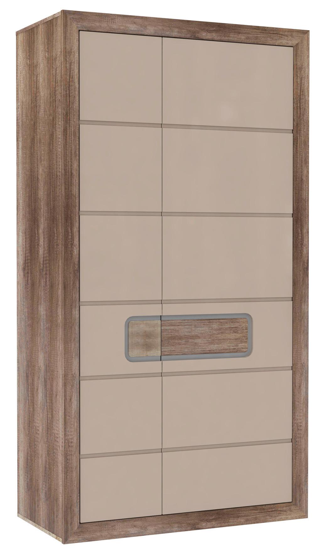 Dulap de haine Tiziano - bej/culoare lemn stejar, Modern, plastic/sticlă (108,8/203,4/54,2cm)