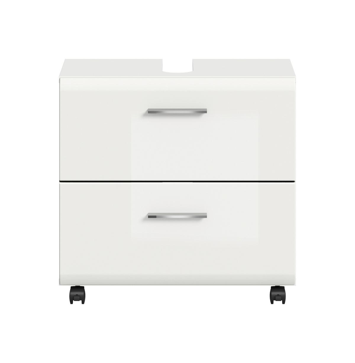 Waschbeckenunterschrank Ice Weiß/Weiß Hochglanz - Weiß Hochglanz/Silberfarben, Trend, Holzwerkstoff/Kunststoff (60/58/30cm) - MID.YOU