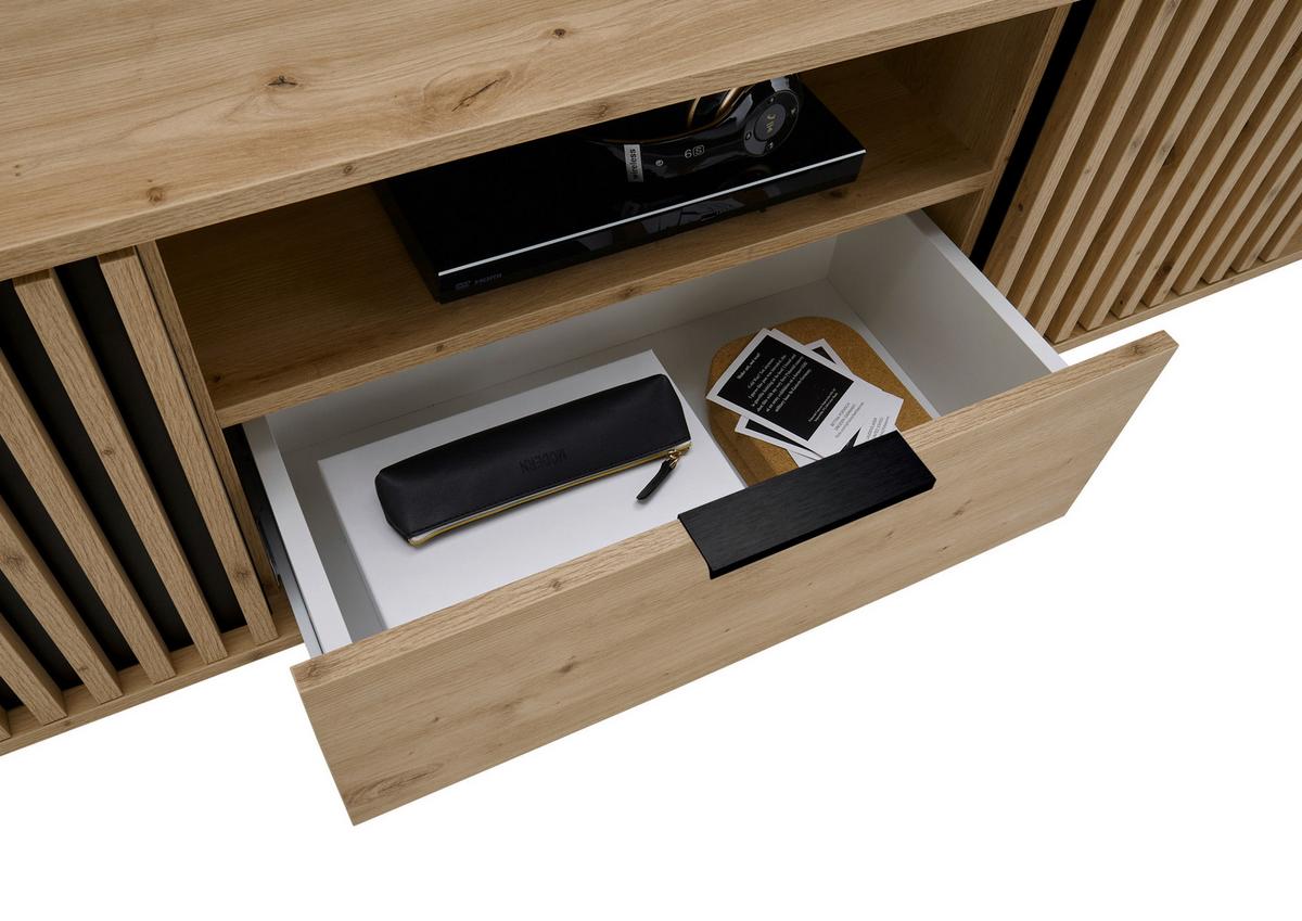 Nizka Omarica Chiara, Barva Hrasta - črna/hrast artisan, Design, kovina/leseni material (150/43/40cm) - Livetastic