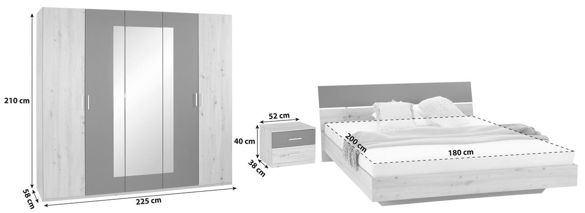 Dormitor Katrin - culoare lemn stejar/grafit, Konventionell, material pe bază de lemn - Best Price