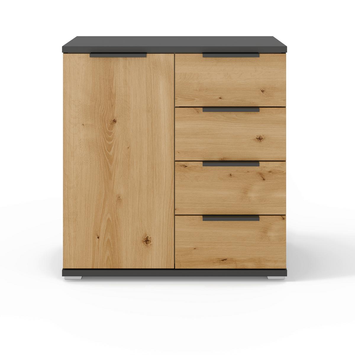 Komoda Endora, Barva Hrasta, Barva Grafita - barve hrasta/barve aluminija, Konvencionalno, kovina/umetna masa (80/84/42cm) - Xora