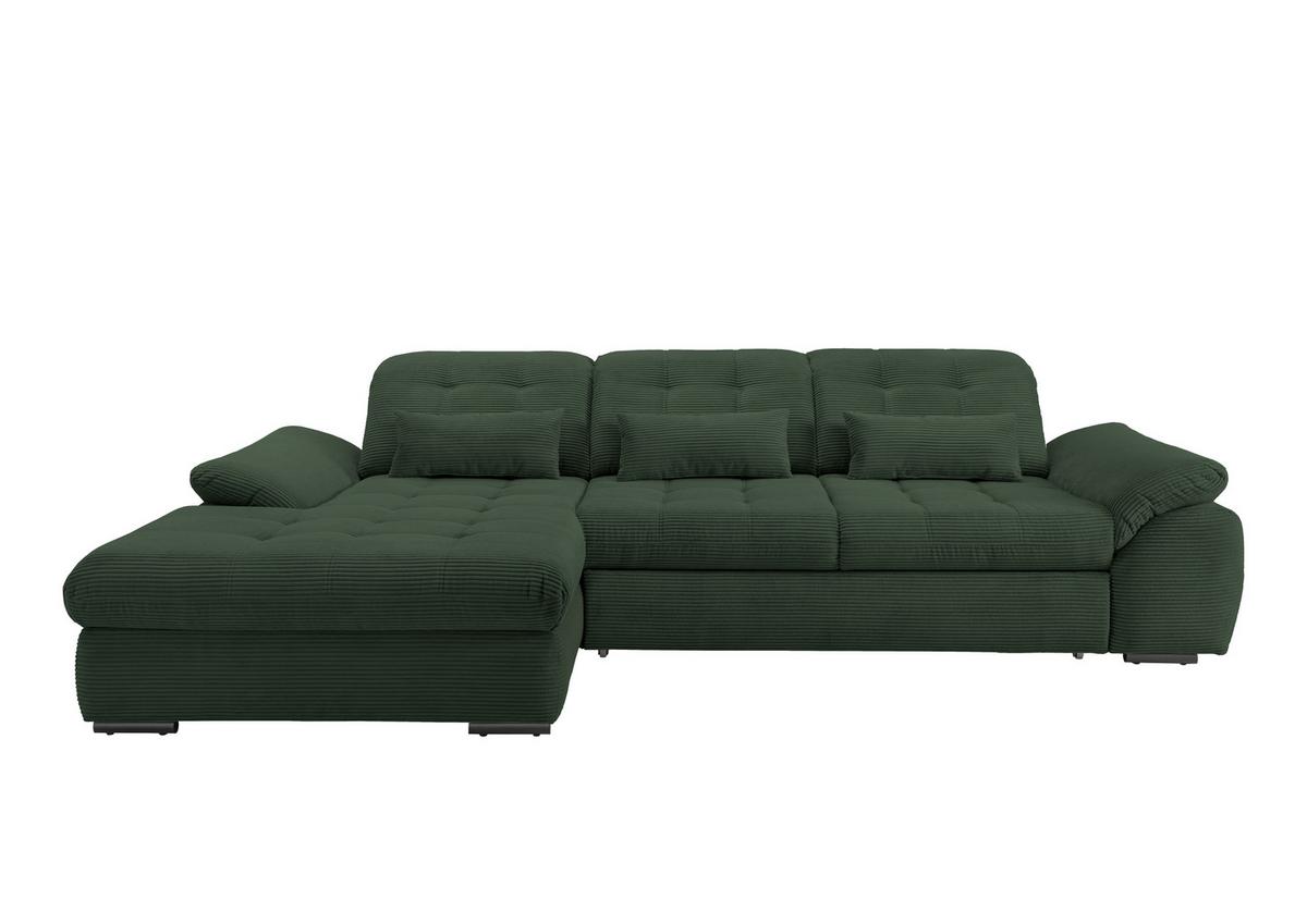 Ecksofa mit Bettkasten Rigatti ca. 184x314 cm Dunkelgrün - Dunkelgrün/Schwarz, MODERN, Textil/Metall (184/314cm) - Livetastic