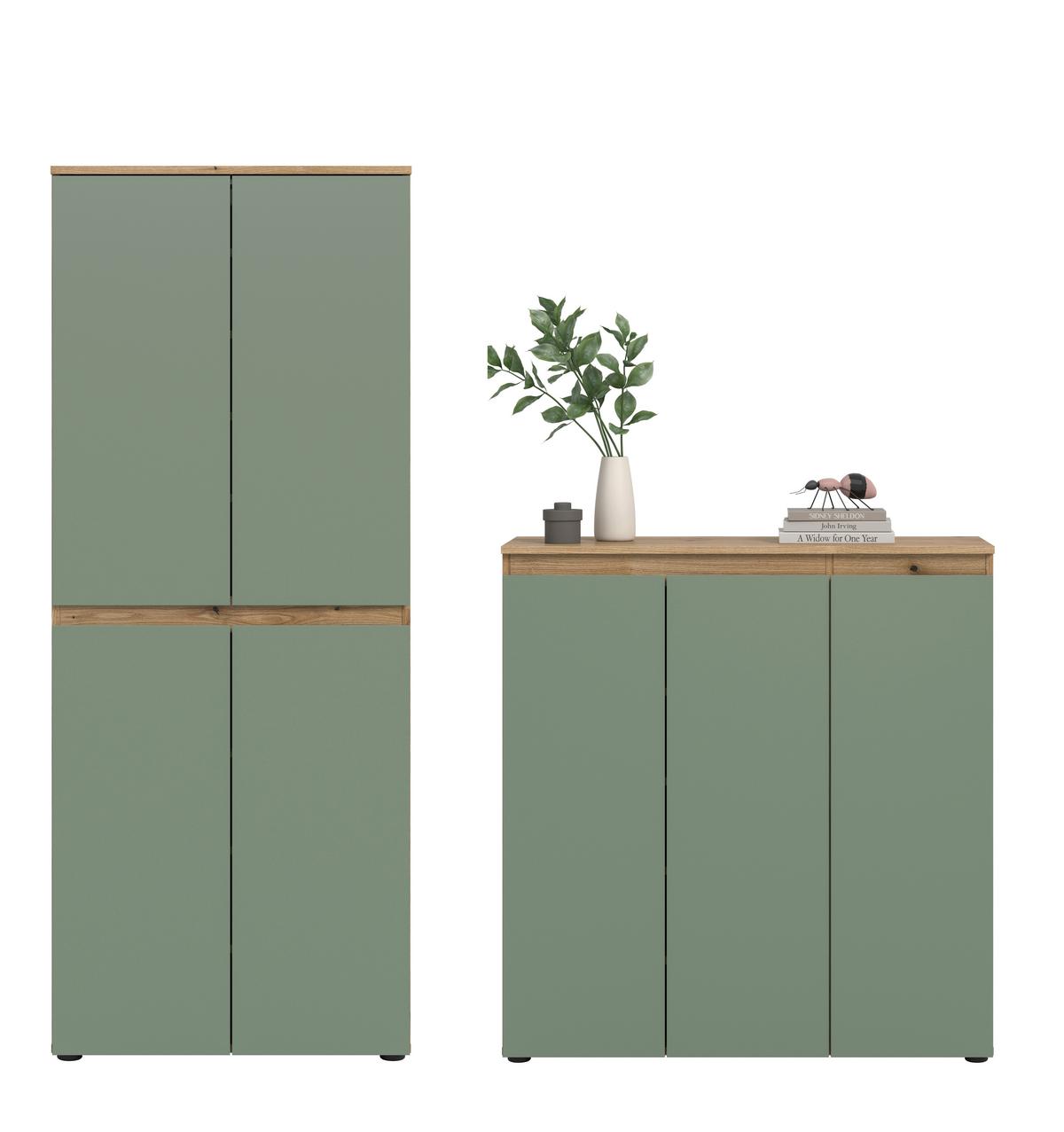 Garderobenschrank Scarpa Graugrün/Eiche - Eichefarben/Schwarz, Design, Holzwerkstoff/Kunststoff (190/175/37cm) - Livetastic