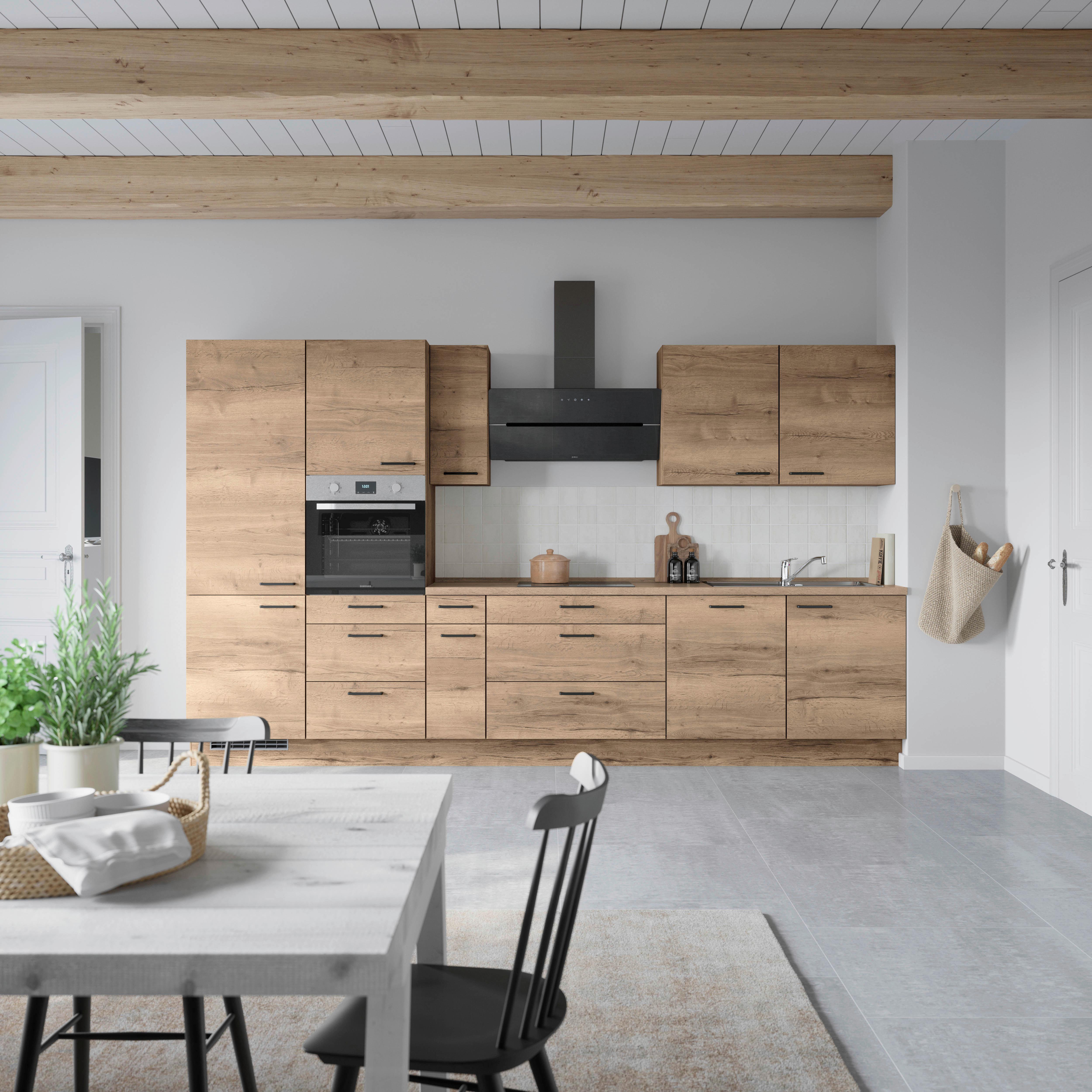 Küchenblock Structura High m. Geräten Eiche dunkel - Eiche dunkel/Schwarz, MODERN, Holzwerkstoff/Metall (360cm) - Nobilia