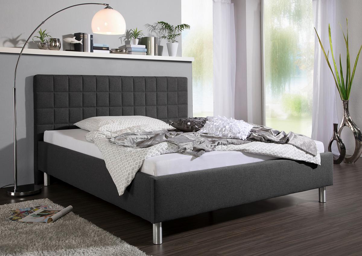 Polsterbett Ray Anthrazit Webstoff ca. 160x200 cm - Anthrazit/Alufarben, MODERN, Textil/Metall (160/200cm) - Livetastic