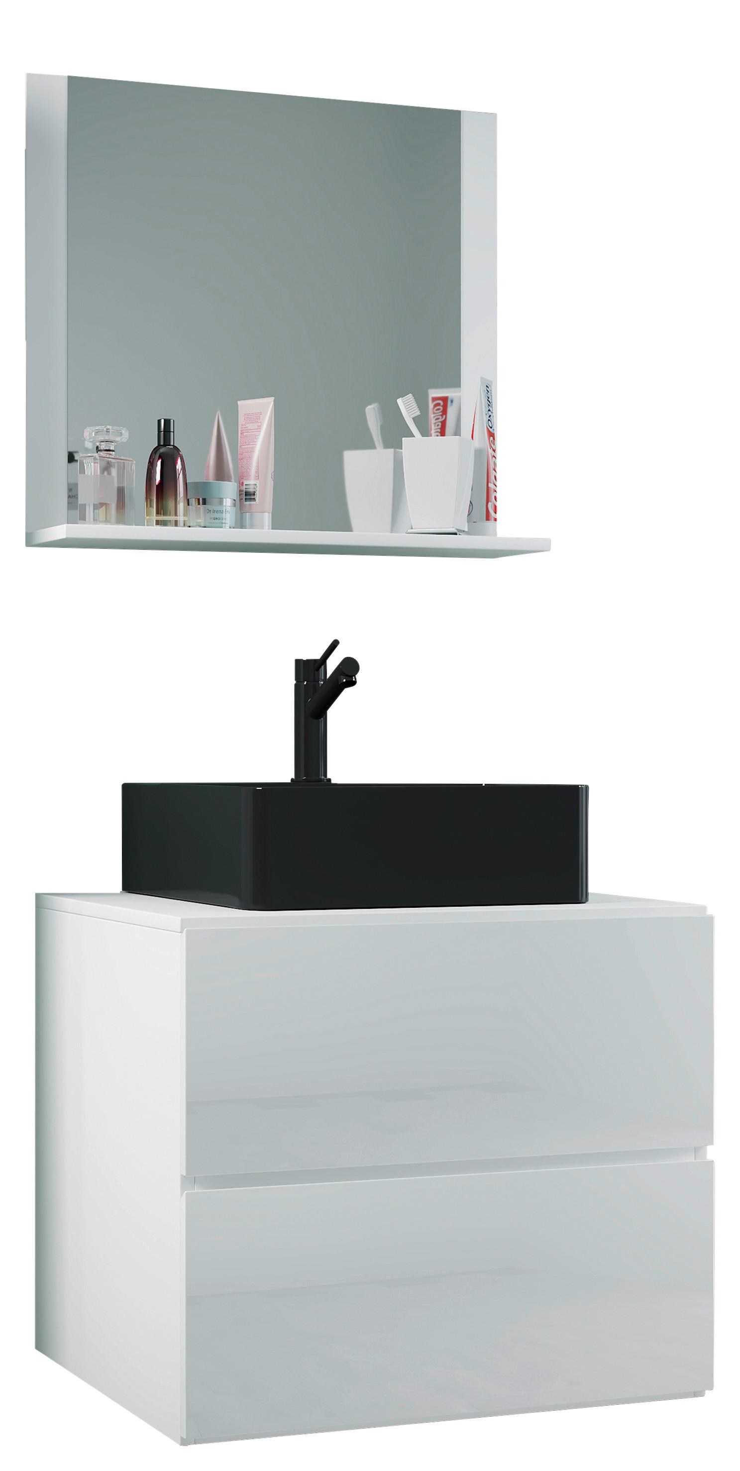 Kopalnica Lendas M, Bela - črna/bela, Moderno, steklo/leseni material (61cm) - MID.YOU