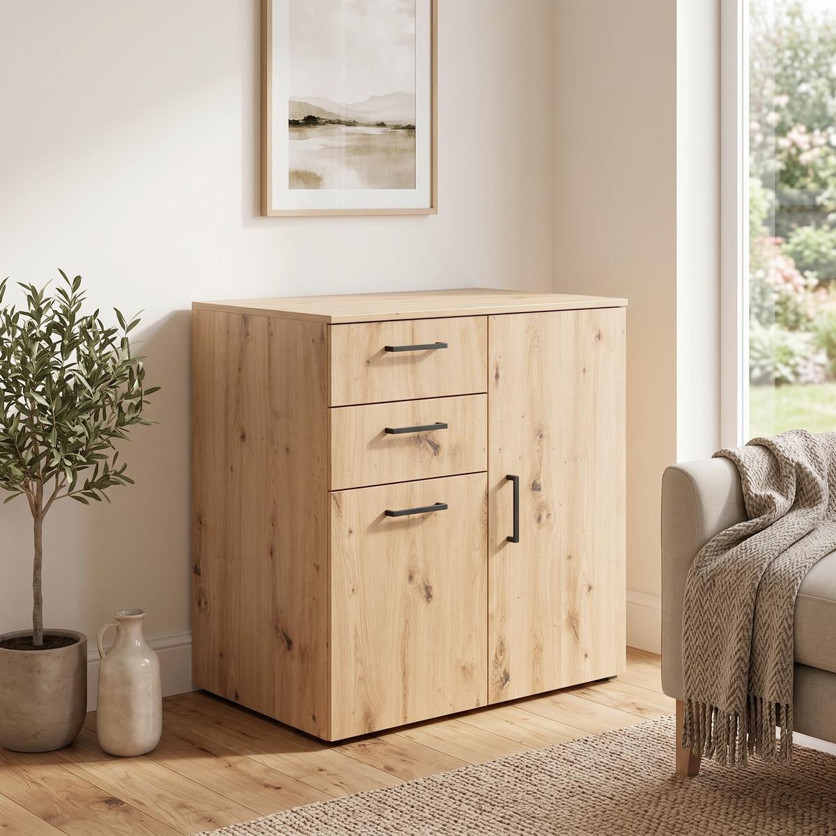 Komoda Multi - hrast Artisan/crna, Moderno, drvni materijal/plastika (80/83/52cm) - Modern Living