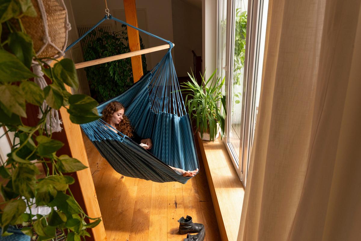 Hängesessel Comfort Hammock Chair Blau - Blau/Dunkelblau, KONVENTIONELL, Holz/Textil (110/180/115cm) - La Siesta