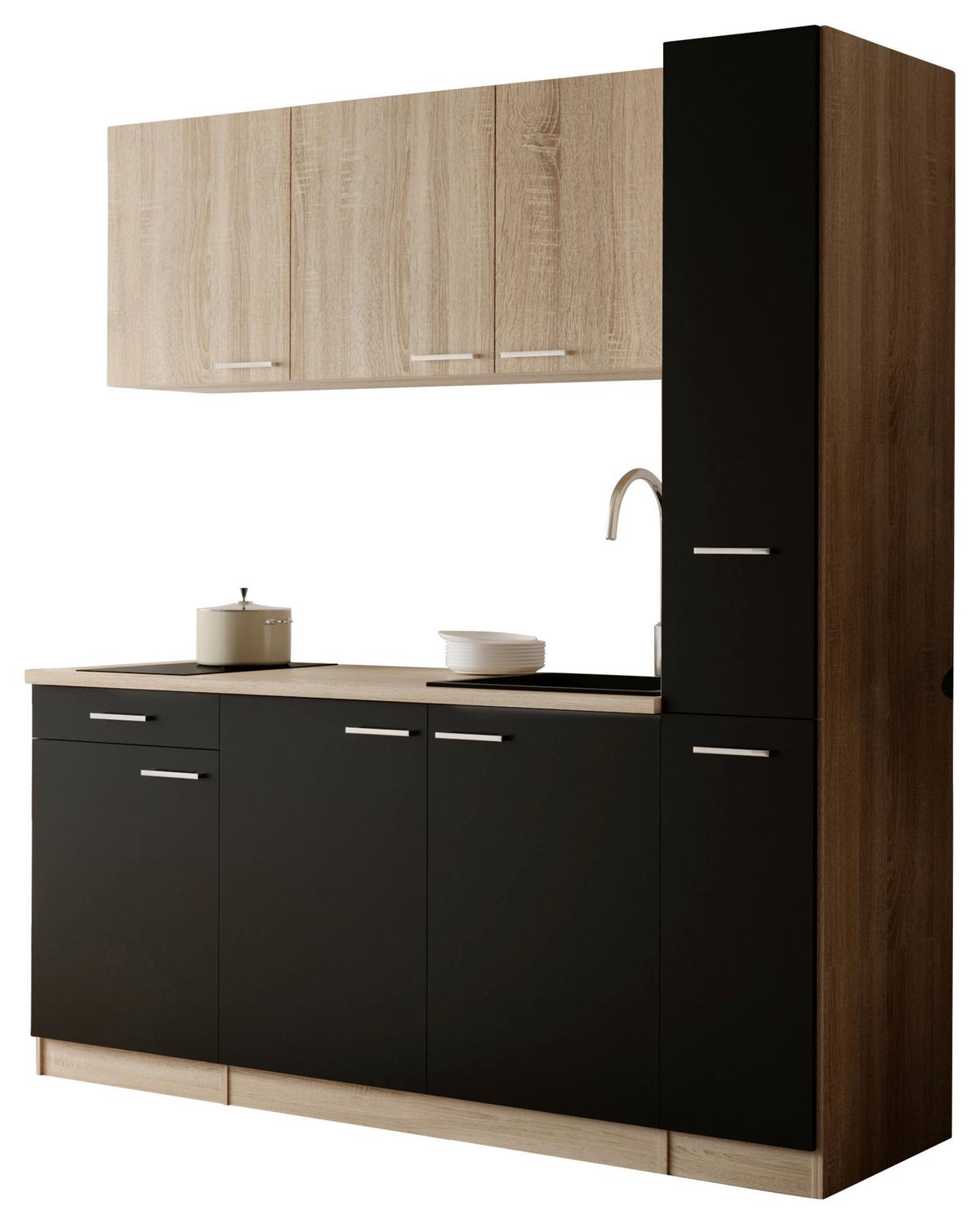 Küchenblock Ingrid m. Gerät Schwarz - Eichefarben/Schwarz, Design, Holzwerkstoff/Kunststoff (180cm) - Respekta